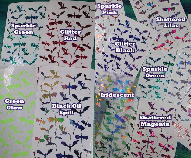 Tiny Dragons Sticker Sheet • Waterproof Holographic Dragon Vinyl Stickers • Glitter Planner, Journal Scrapbook Decals image 2