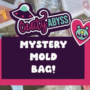 May include: A pink and purple graphic with the text "MYSTERY MOLD BAG!" and the logo "Oddity Abyss". The logo includes a cartoon UFO and a heart-shaped alien. The image also shows clear plastic bags with molds.