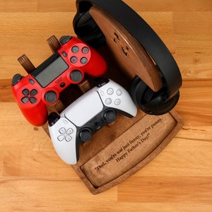 Christmas Gift for Dad - Tech Accessories Gifs - Custom Wooden Controller and Headset Stand Gift - Husband Birthday Gift - Gamer Room Decor