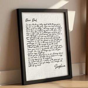 Carta personalizada para papá en tela: mensaje manuscrito personalizado enmarcado para el Día del Padre. Recuerdo de cumpleaños para papá de hija, hijo, esposa.