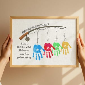 Fishing Handprint Art for Dad – Personalized Father’s Day Gift from Kids – DIY Keepsake for Dad – Fabric Wall Print - Birthday Gift for Dad