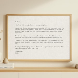Décoration murale personnalisée avec lettre de maman, message manuscrit imprimé personnalisé pour mère, anniversaire de maman, cadeau de Noël pour maman, meilleur cadeau pour maman