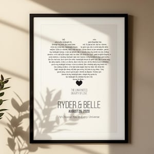Custom Song Lyrics Wall Art Print, Personalized Couple Gift, Anniversary Song Gift, Wedding Lyrics, First Dance Lyrics, Wedding Song Print