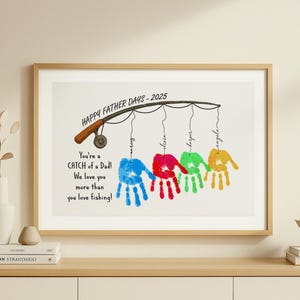 Father’s Day Fishing Handprint Art – Customizable Printable DIY Gift for Dad from Kids – You’re a Catch Father Keepsake - Fathers Day Sign