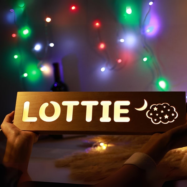 Personalisiertes Baby Nachtlicht Boho Custom Holz LED Lampe - Baby Kinderzimmer Raumdeko Sterne - Babyparty Geburt Geschenk Neue Eltern