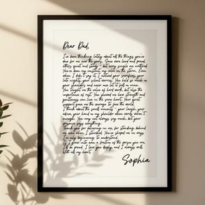 Impresión de carta personalizada para papá - Recuerdo con nota manuscrita personalizada - Mensaje enmarcado de hija o hijo - Regalo sentimental para el Día del Padre