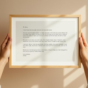 Personalisierte Mom Brief Wandkunst - Individuell gedrucktes handgeschriebenes Nachrichtengeschenk für Mutter, herzliches Andenken für Geburtstag oder Weihnachtsgeschenk Mom