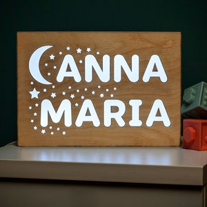 2 Lines Night Light with Stars & Moon - Custom Baby/Toddler Night Lamp - Personalized Baby Gift - Nursery Light with Name - Baby Room Decor
