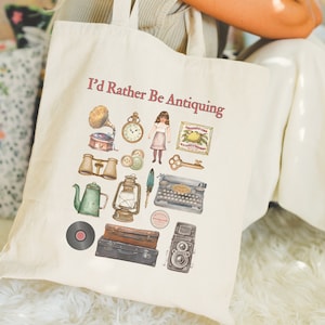 Antique Lover Cotton Tote Bag, Antique Collector, Thrift Shopper, Thrifting Bag, Antiquing, Vintage Lover, Vintage Graphics, Cute Tote Bag