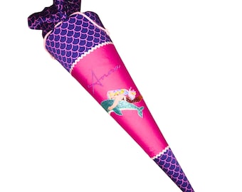 School cone "Mermaid" embroidered with name, made of fabric