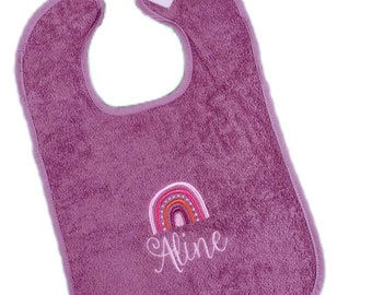 Baby bib with rainbow personalized embroidered with name