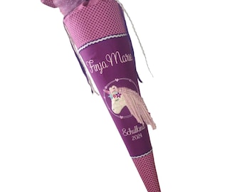 School cone "Unicorn" embroidered with name, made of fabric