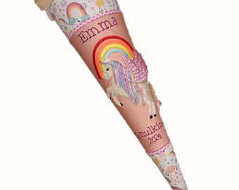 School cone "Unicorn Pegasus" embroidered with name, made of fabric