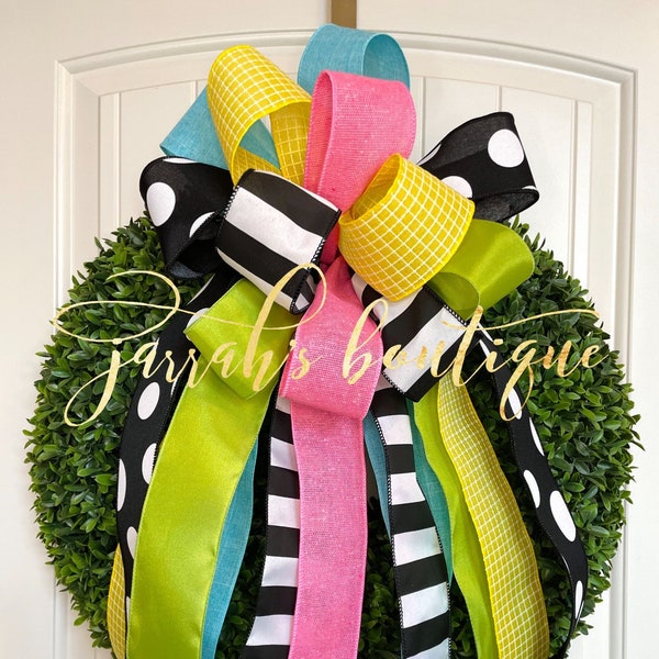 Spring, Summer Bows for Wreaths, Wreath Bows, Lanterns, Flag Holders, Home Decor, Letters, Mailboxes, Black & White, Harlequin Diamond