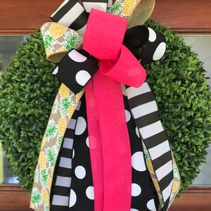 Lazos de corona de piña, lazos de verano, lazos de primavera, lazos de cuadros estilo búfalo, jardineras para porche, faroles, jarrones, buzones, decoración de piña, lazos con letras iniciales