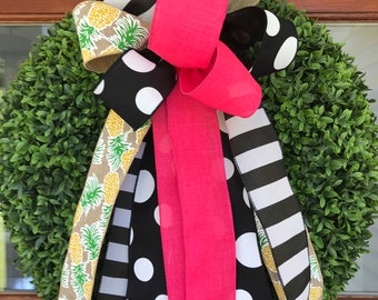 Pineapple Wreath Bows, Summer Bows, Spring, Buffalo Plaid Bow, Porch Planters, Lanterns, Vase, Mailbox, Pineapple Decor, Initial Letter Bows