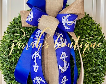 Coastal Wreath Bow, Beach Bow, Beach Bows for Wreath, Summer Bow, Beach Decor, Beach Wreath, Coastal, Ocean Decor, Sand, Beachy