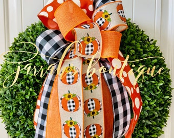 Herbst Schleife, Herbstkranz Schleife, Laterne Schleife, Buffalo karierte Schleife, Thanksgiving Schleife, Halloween Schleife, Kürbis Schleife, Türhänger