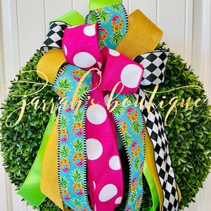 Pinepple Bow, Spring, Summer Bows for Wreaths, Wreath Bows, Lanterns, Flag Holders, Home Decor, Letters, Mailboxes, Spring Wreath Bow