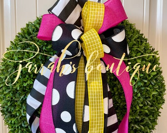 Spring, Summer Bows for Wreaths, Wreath Bows, Lanterns, Flag Holders, Home Decor, Letters, Mailboxes, Black & White, Harlequin Diamond