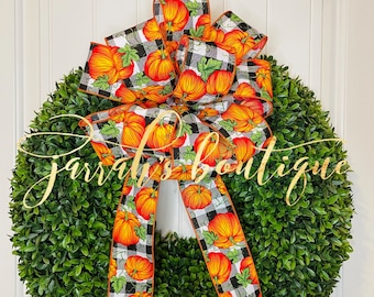 Herbstschleife, Herbstkranzschleife, Herbstlaternenschleife, Erntedankschleife, Halloweenschleife, Kürbisschleife, Türhängerschleife, Danksagungskranzschleife