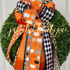 Fall HarlequinBow, Fall Leopard Wreath Bow, Fall Lantern Bow, Pink Pumpkin, Thanksgiving Bow, Halloween Bow, Pumpkin Bow, Harlequin Ribbon