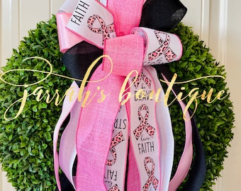 Breast Cancer Awareness Bows for Wreaths, Puff Bow, Be Strong Bow, Mailbox Bow, Pink Bow, Breast Cancer, Wreath Bow, Seasonal Bow, Wear PInk