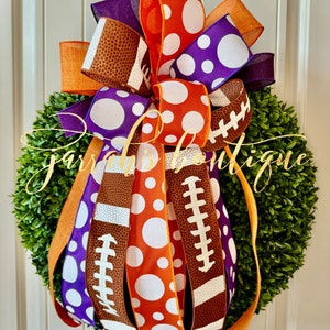 Clemson Tigers Inspired Wreath Bow, Orange & Purple Football Wreath Bow, Wreath Bows, Wreath, Clemson Wreath Bow, Sports Theme Bows