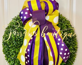 ECU Wreath Bow, Purple and Yellow Wreath Bow, Wreath Bows, Mailbox Bow, East Carolina Wreath Bow, Pirates Wreath Bow, Sports Theme Bows