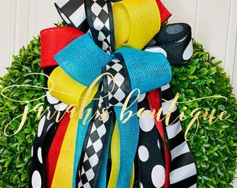 Spring, Summer Bows for Wreaths, Wreath Bows, Lanterns, Flag Holders, Home Decor, Letters, Mailboxes, Black & White, Harlequin Diamond