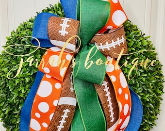 Lazo de corona de los Florida Gators, lazo azul y verde, lazos para corona, lazo para buzón, corona de los Gators, lazo de corona de Florida, lazos con temática deportiva