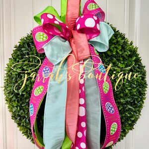 Easter Wreath Bow, Easter Bunny Basket Wreath Bows, Spring Bow, Bow for Porch Planters, Lantern Bow, Seasonal Bows, Easter Bow, Easter Egg B