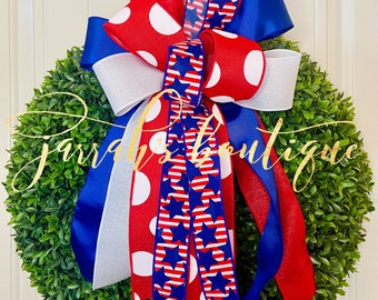 4th of July Bow, Patriotic Bow, USA Bow, Wreath Bow, Summer Bow, Labor Day Bow, American Flag Bows, July 4th, Independence Day Bow, Memorial