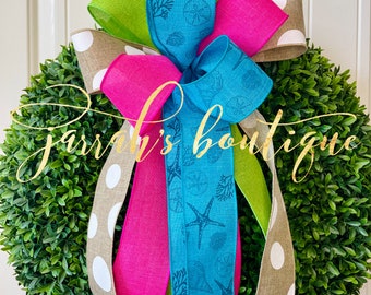 Coastal Wreath Bow, Beach Bow, Beach Bows for Wreath, Summer Bow, Beach Decor, Beach Wreath, Coastal, Ocean Decor, Sand, Beachy