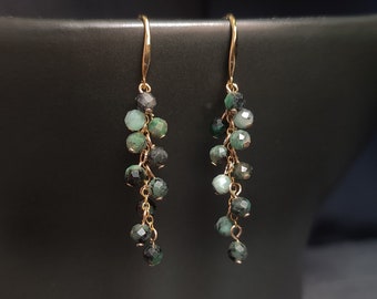 Pendientes colgantes de esmeralda verde, pendientes de esmeralda con cuentas, pendientes de piedra de nacimiento de mayo, idea de regalo de cumpleaños para mujeres, joyas esmeralda para ella