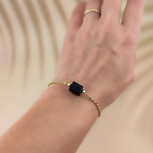 Raw black tourmaline bracelet, Black tourmaline jewelry, Rough gemstone jewellery, gift for woman