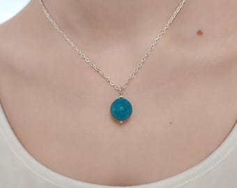14mm Angelite bead pendant necklace, Angelite quartz jewelry, Angelite crystal necklace, Women necklace, Girl jewellery