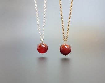 14mm Carnelian bead pendant necklace, Natural carnelian jewelry for girl, Women jewellery