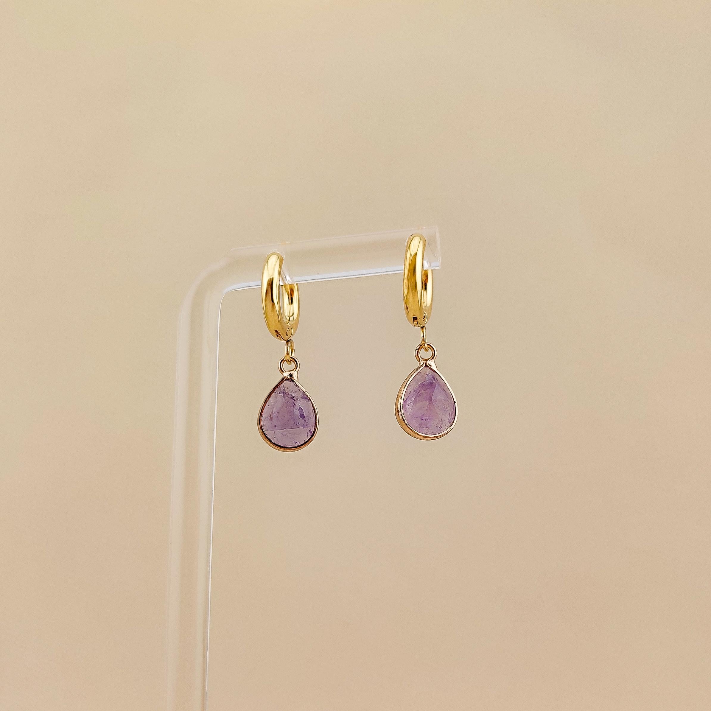 Orecchini con pietra portafortuna, in argento Sterling 925, per