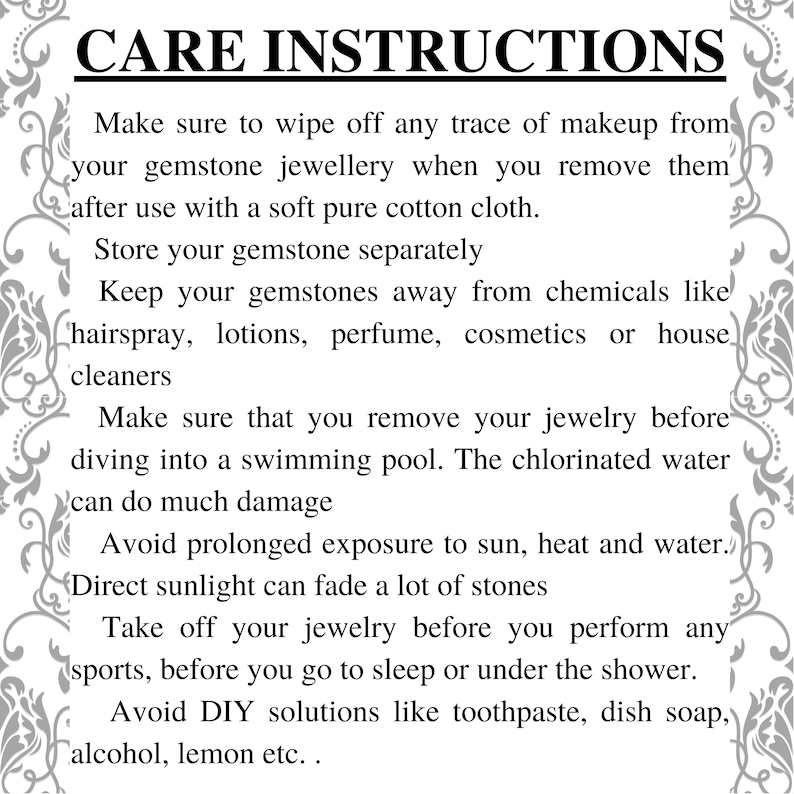 Jewelry care instructions