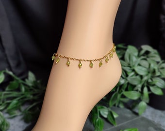 Natural peridot gemstone anklet for women and girl, Birthstone anklet, August birthstone gift idea, Crystal jewelry