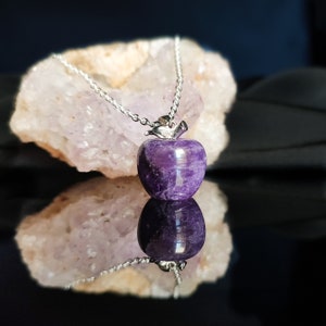 Natural amethyst apple pendant necklace, Amethyst gemstone necklace for men and women