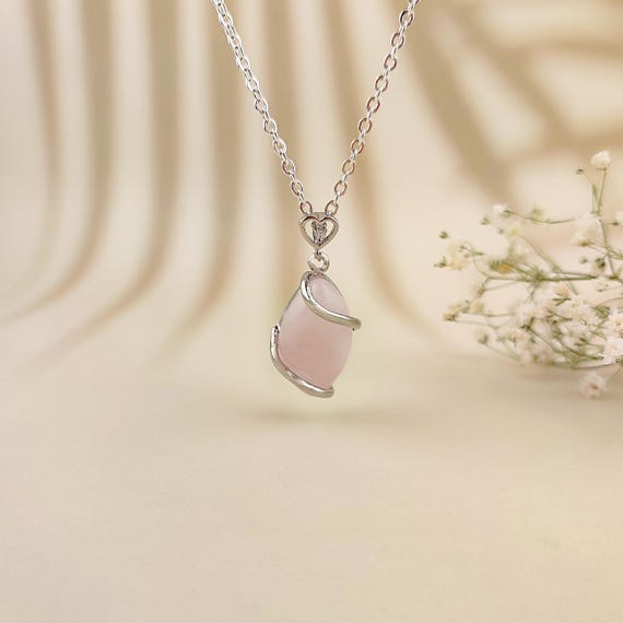 Rose quartz pendant necklace for men and girl, Natural gemstone necklace, Crystal pendant, Love stone jewelry, Stainless steel necklace