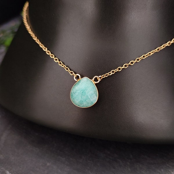 Collana pendente amazonite naturale, Gioiello pietre dure per donna e ragazza, Collana semipreziosa