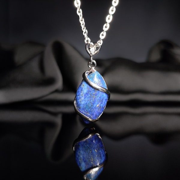 Collar con colgante de lapislázuli para hombre y niña, collar de piedras preciosas naturales, colgante de cristal