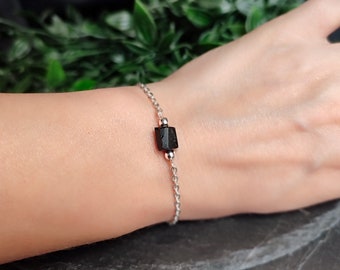 Raw black tourmaline bracelet, Black tourmaline jewelry, Rough gemstone jewellery, gift for woman