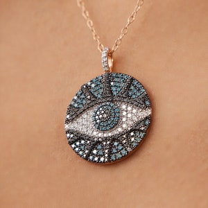 Real Diamond and 14 K Solid Rose Gold Evil Eye Necklace