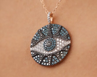 Real Diamond and 14 K Solid Rose Gold Evil Eye Necklace