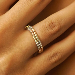14K Gold Dorica Beaded Ring: Yellow, Rose & White Gold