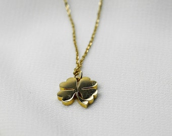 14K Solid Gold Clover Necklace: Dainty Good Luck Charm